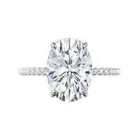 Kiara Gems 7 CT Oval Moissanite Engagement Ring Wedding Eternity Band Vintage Solitaire Halo Setting Silver Jewelry Anniversary Promise Vintage Ring Gift for Her