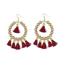 Indian Traditional with Bollywood Style Touch Designer Light Weight Oxidized Golden Metal and Maroon Tassel Earrings for Girls By Indian Collectible