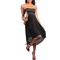 Elegant, Strapless, Sheer, Black, Open Back, A Line, Accordion Pleated Cocktail Dress
