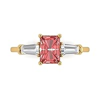2.0 ct Emerald cut 3 stone Solitaire Genuine Natural Red Garnet Engagement Promise Anniversary Bridal Ring 18K Yellow Gold