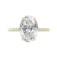 Moissanite and Diamond Side Stone Ring, 10.0ct Oval Center Stone, 14K Yellow Gold, Colorless VVS1 Clarity