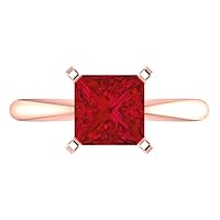 Clara Pucci 1.95ct Princess Cut Solitaire Simulated Red Ruby 4-Prong Classic Designer Statement Ring Solid 14k Rose Gold for Women