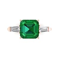 Clara Pucci 3.47ct Asscher Baguette cut 3 stone Solitaire with Accent Simulated Green Emerald designer Statement Ring 14k Rose Gold