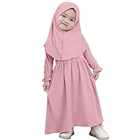 IMEKIS Two-piece Islamic Abaya Dress With Hijab For Muslim Baby Girls Islamic Long Sleeve Full Length Hijab Dress Outfit