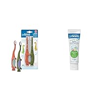 Dr. Brown's Baby and Toddler Toothbrush, Green and Orange Dinosaur 2-Pack, 1-4 Years & Fluoride-Free Baby Toothpaste,Infant & Toddler Oral Care,Mixed Fruit,1-Pack,1.4oz/40g