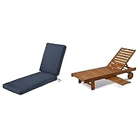Classic Accessories Montlake FadeSafe Water-Resistant 72 x 21 x 3 Inch Outdoor Chaise Lounge Cushion & Furinno Tioman Outdoor Hardwood Patio Furniture Sun Lounger, Natural 23.52D x 70W x 12H in