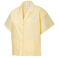 Puma Womens Camp Collared Button Up Short Sleeve Shirt X Liu Wen Athletic Tops Casual - Yellow