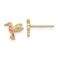 14k Gold Pink Enamel Hummingbird Post Earrings Measures 7x8mm Wide Jewelry for Women