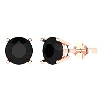 3.0 ct Round Cut Solitaire Genuine Natural Black Onyx Pair of Designer Stud Earrings Solid 14k Pink Rose Gold Push Back