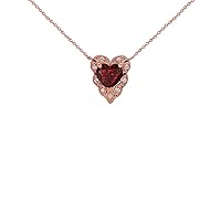 HALO DIAMOND HEART-SHAPED PERSONALIZED GENUINE BIRTHSTONE AND NECKLACE IN ROSE GOLD - Gold Purity:: 14K, Pendant/Necklace Option: Pendant With 18