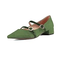 XYD Women Double Straps Mary Jane Shoes Closed Pointed Toe Slip On Low Heels Dress Commute Casual Flats with Buckle