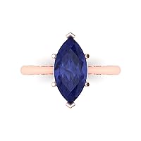 Clara Pucci 2.6 ct Marquise Cut Solitaire Simulated Tanzanite Classic Anniversary Promise Engagement ring Solid 18K Rose Gold for Women