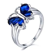 Pear Cut Blue Sapphire Butterfly Design Engagement Ring For Womens & Girls 14k White Gold Plated 925 Sterling Silver.
