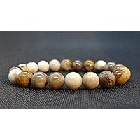Precious-GEMS Jewelry Genuine Petrified Wood Agate Bead Bracelet for Men on Stretch 10mm - AAA Quality