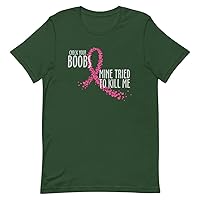 Check Your Boobs Mine Tried to Kill Me Funny Pink Ribbon Hearts Tee Also 2XL 3XL 4XL
