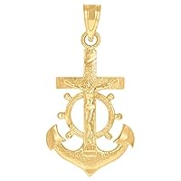 10k Yellow Gold Mens Mariner Anchor Crucifix Cross Religious Charm Pendant Necklace Jewelry for Men