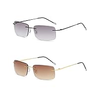 2 Pack Bifocal Reading Glasses for Women Men Rimless Readers Sunglasses