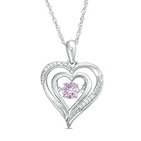Round Cut Created Pink Sapphire & 0.05 CT Diamond Heart Pendant Necklace 14K White Gold Over