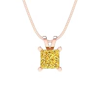 Clara Pucci 0.45ct Princess Cut Canary Yellow Simulated diamond Gem Solitaire Pendant With 16