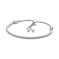 Pandora Moments Snake Chain Slider Bracelet - Charm Bracelet for Women - Mother's Day Gift - Sterling Silver with Clear Cubic Zirconia - 11