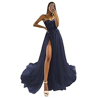 Strapless Glitter Tulle Prom Dresses 2024 Long 3D Flower Sweetheart Formal Evening Gowns with Slit