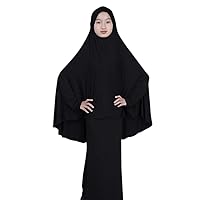 Kids Girls Two-Piece Muslim Prayer Dress Abaya Set Hajj Full Length Dress Islamic Maxi Abaya Kaftan with Hijab (Black, XL)