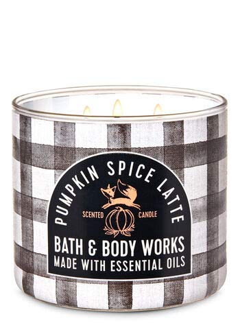 White Barn Bath and Body Works Pumpkin Spice Latte 3 Wick Candle 14.5 Ounce Black White Plaid Label