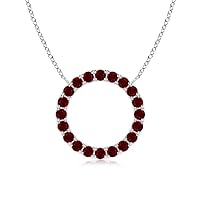 Solitaire 2 MM Round Garnet Gemstone Halo Pendant Necklace 925 Sterling Silver Jewelry