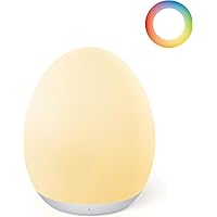 JolyWell Night Light for Kids, Egg Light for Nursery with 7 RGB Colors Changeable & Stepless Dimming, Rechargeable Tap Light with 1h Timer & Touch Control, Portable Night Light for Babies BPA Free