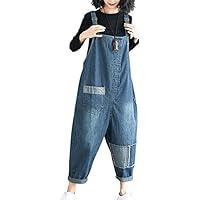 Flygo Womens Loose Baggy Overalls Denim Cropped Harem Pant Jeans Jumpsuits Romper with Pockets
