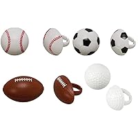 Sport Balls - Baseball, Football, Golf, and Soccer Ball Cupcake Rings Toppers - 24 Count