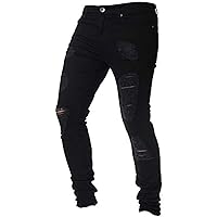 Men's Stretch Denim Jeans - Ripped and Distressed with Slim Moto Biker Fit and Tapered Leg Pants in an Edgy Style