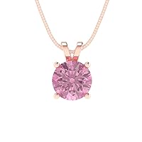 Clara Pucci 1.0 ct Round Cut Fancy Pink Simulated Diamond Solitaire Pendant Necklace With 18