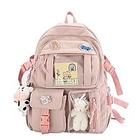 Kawaii Backpack with Lunch bag Kawaii Shoulder Bag Cute Aesthetic Backpack with Cute Pin Accessories Plush Pendant PINK