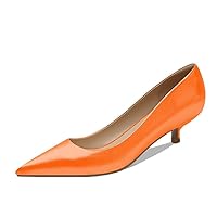 Colored Pattern Women's Pointed Toe Patent Leather Slip On Low Kitten Heel Office Party Dress Shoes 3.5 CM