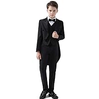4 Pieces Black Tail Boy Suits Tuxedo Slim Fit(Jacket+Pants+Vest+Bowtie) Party Performance