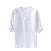 Summer Chinese Style Tang Style Short-Sleeved Shirt Men's Linen Plate Button Short T-Shirt