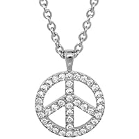 Lauren G Adams Girl's Rhodium-Plated Pave Peace Sign Pendant Necklace