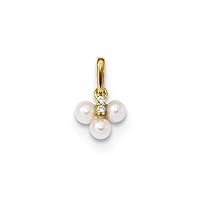 JewelryWeb 14k Gold for boys or girls White Freshwater Cultured Pearl and CZ Cubic Zirconia Simulated Diamond Pendant Necklace Measures 12.25x7.75mm Wide