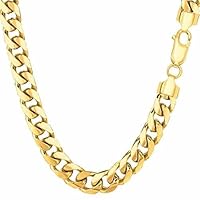 The Diamond Deal Mens SOLID 14K Yellow Gold 6.7mm Shiny Miami Cuban Link Chain Necklace For men for Pendants Or Mens Bracelet with Lobster-Claw Clasp (8.5