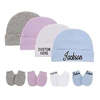 Custom Newborn Baby Hat & Mittens Personalised Pink Hat and Mittens Set Newborn Hat and Baby Anti-Scratching Gloves Mittens