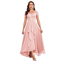 Women's High Low Mother of The Bride Dresses for Wedding Lace Chiffon Ruffles Formal Evening Gowns