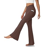 Women's Flare Leggings with Pockets-Crossover High Waisted Bootcut Yoga Pants-Tummy Control Bell Bottom Leggings