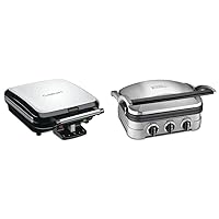 Cuisinart WAF-150 4-Slice Belgian Classic Waffle Maker, Square, Stainless Steel/Black & Panini Press by, Stainless Steel Griddler, Sandwich Maker & More, 5-IN-1, GR-4NP1