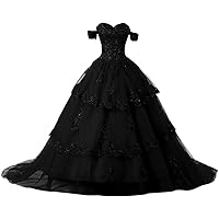 Women's Sweet 16 Off Shoulder Beaded Quinceanera Dresses Sweetheart Neck Long Formal Ball Gowns Tulle