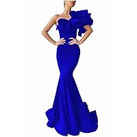 Women's One Shoulder Ruffles Satin Mermaid Prom Dresses Long Ball Gowns Formal Evening Party Gowns
