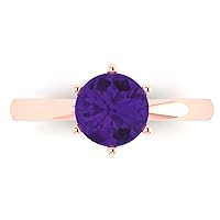 Clara Pucci 1.50 ct Round Cut Solitaire Natural Amethyst gemstone Engagement Bridal Promise Anniversary Ring in Real 14k rose Gold