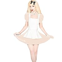 Women French Sissy Maid Dress Short Puff Sleeve Mini Dresses Lolita PVC Leather A-Line Skirt Sexy Party Clubwear with Apron