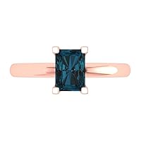 1.1 ct Emerald Cut Solitaire London Blue Topaz Classic Anniversary Promise Engagement ring Solid 18K Rose Gold for Women