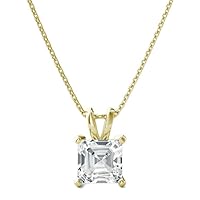 The Diamond Deal VS1-VS2 Clarity (.25-1.00 Carat) Cttw Lab-Grown Ascher Shape Solitaire Diamond Pendant Necklace Womens Girls |14k Yellow or White or Rose/Pink Gold with 18